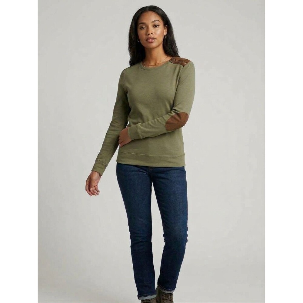 Lauren Ralph Lauren Olive Green Elbow Patch Shoulder Zip Top Small S